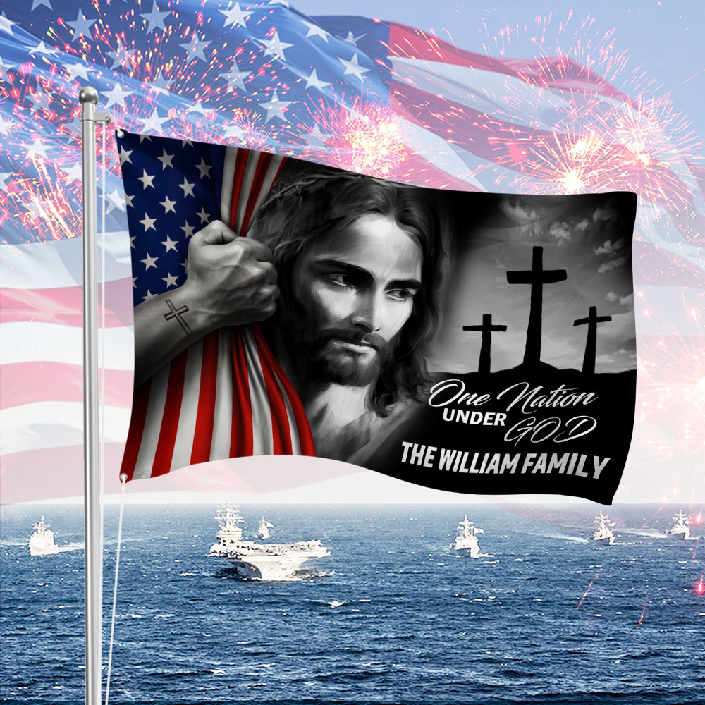 Personalized Family Name One Nation Under God Banner House Flag America 250 Merchandise Patriotic Gifts For Men