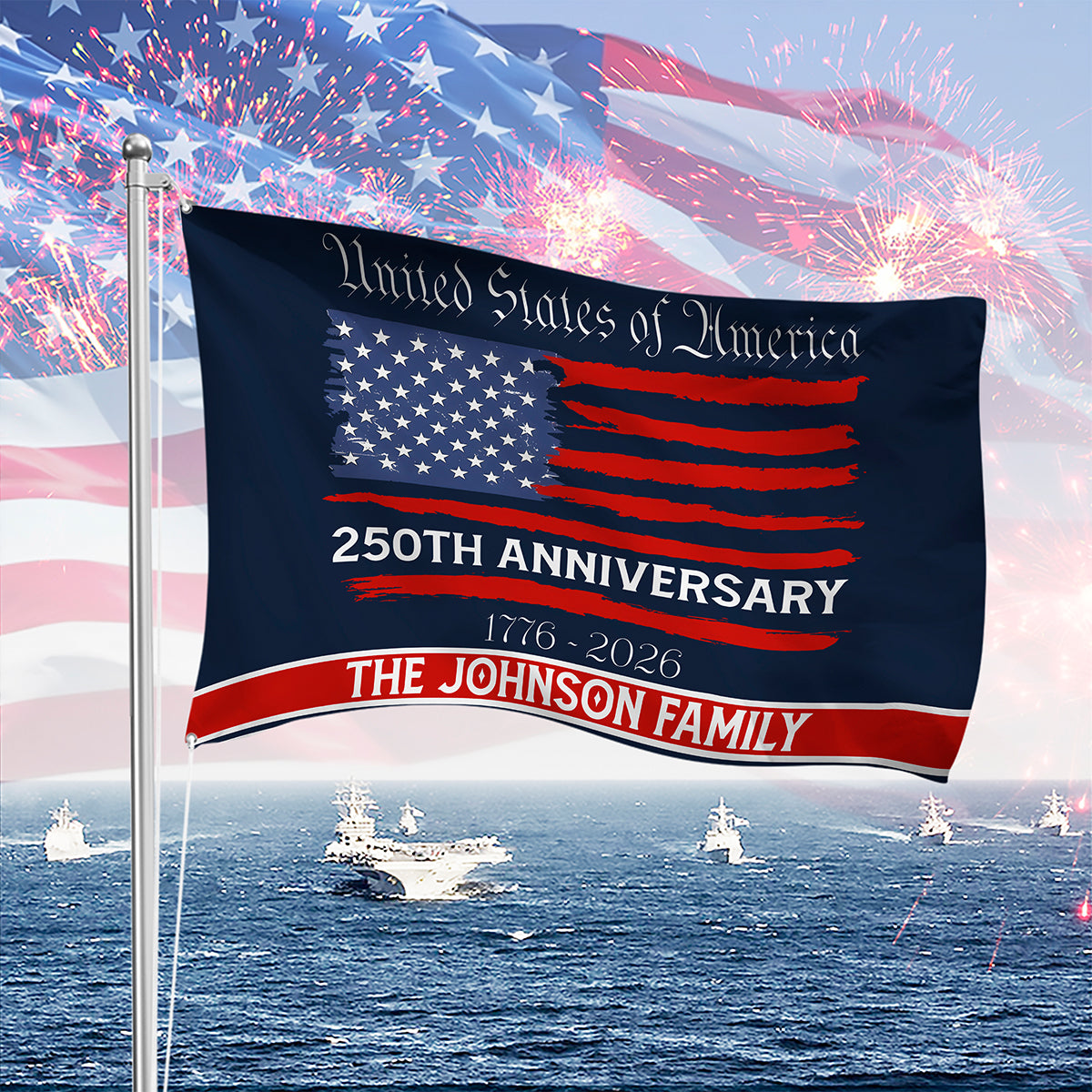 Personalized Family Name Usa 250th Anniversary Banner House Flag America 250 Merchandise Patriotic Birthday Gifts