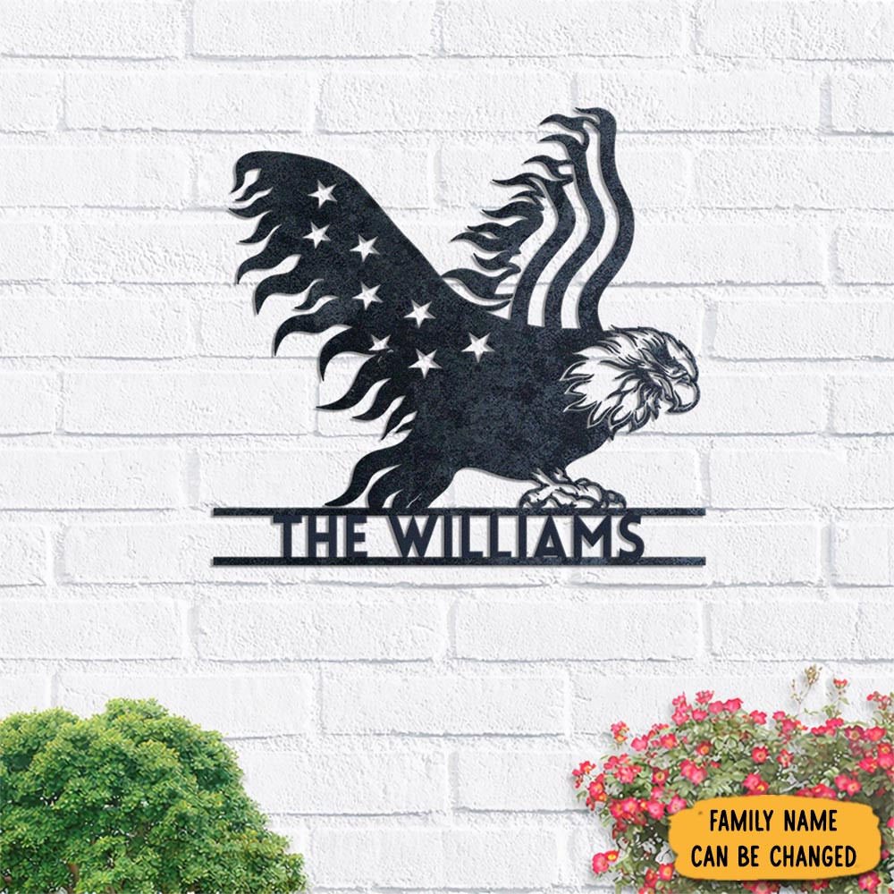 Personalized Family Patriotic Eagle Metal House Metal Sign Fourth Of July Presents For Patriots