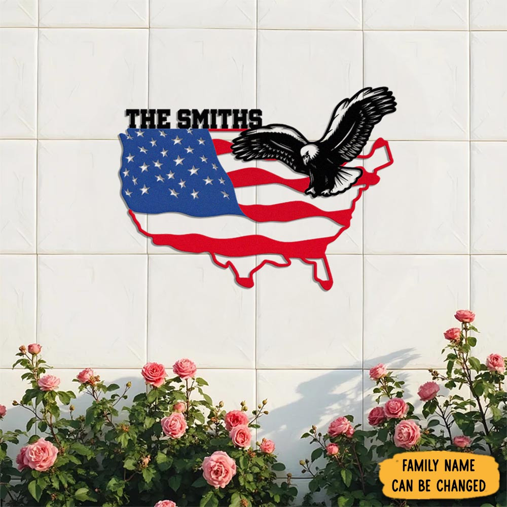 Personalized Family Patriotic Flying Eagle Metal Sign America's 250 Birthday Gift For Family
