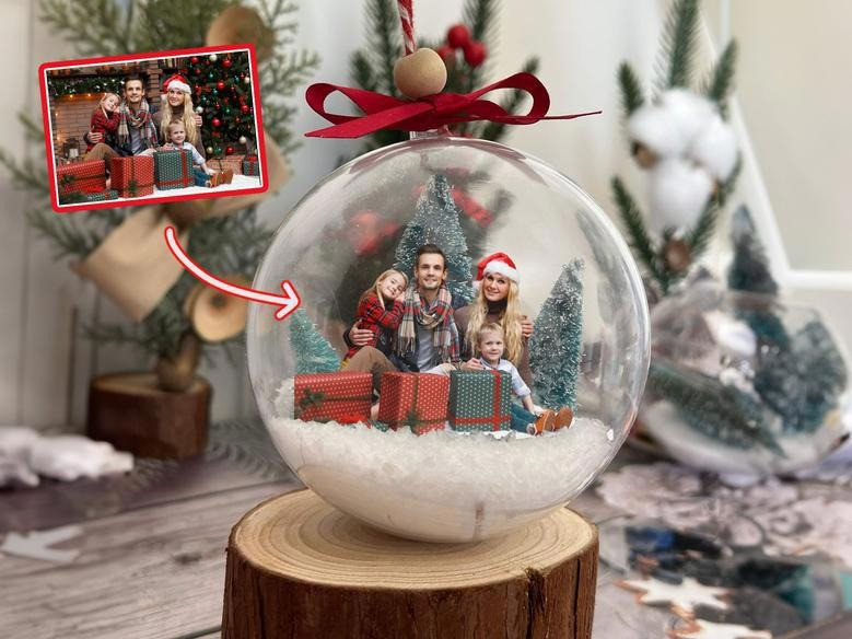 Personalized Family Photo Snowball Ornament Personalized Picture Ornaments Xmas Tree Decor