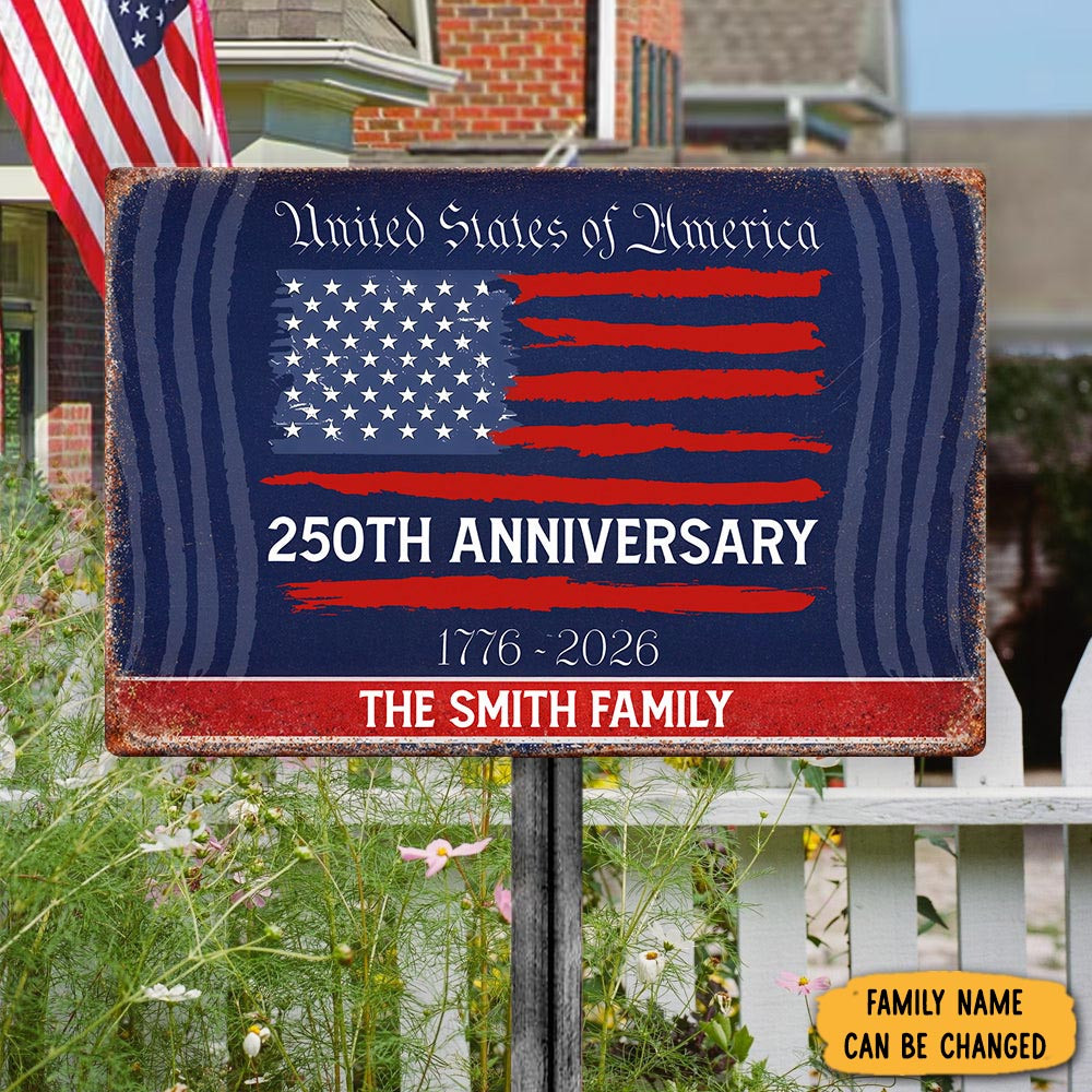 Personalized Family USA 250th Anniversary Metal Sign Patriotic Decor America's Birthday Gift