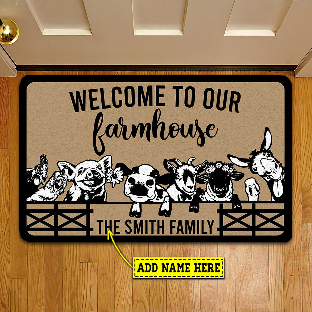 Personalized Farm Animal Doormat Welcome To Our Farmhouse Gift For Farmers New Home Gift Housewarming Gift Farm Decor