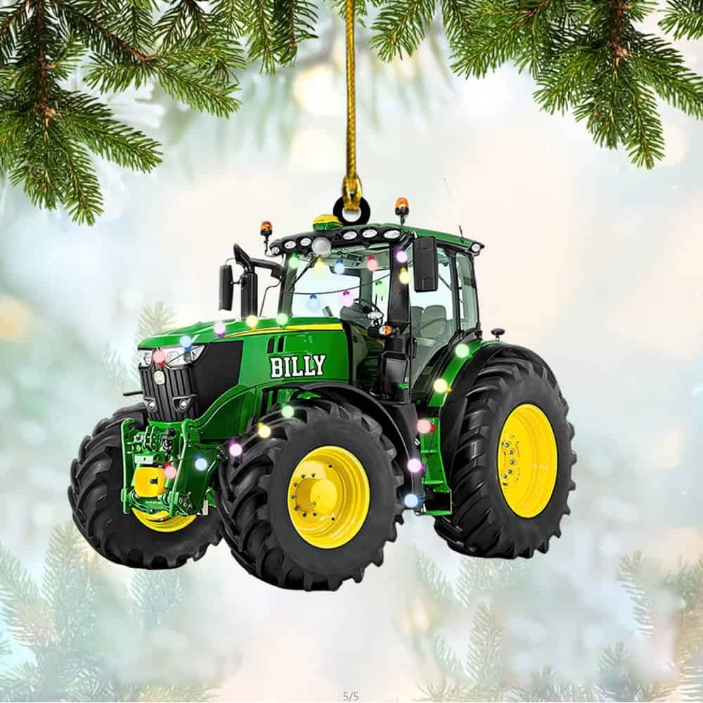 Personalized Farmer Tractor With Christmas Light Personalized Ornament