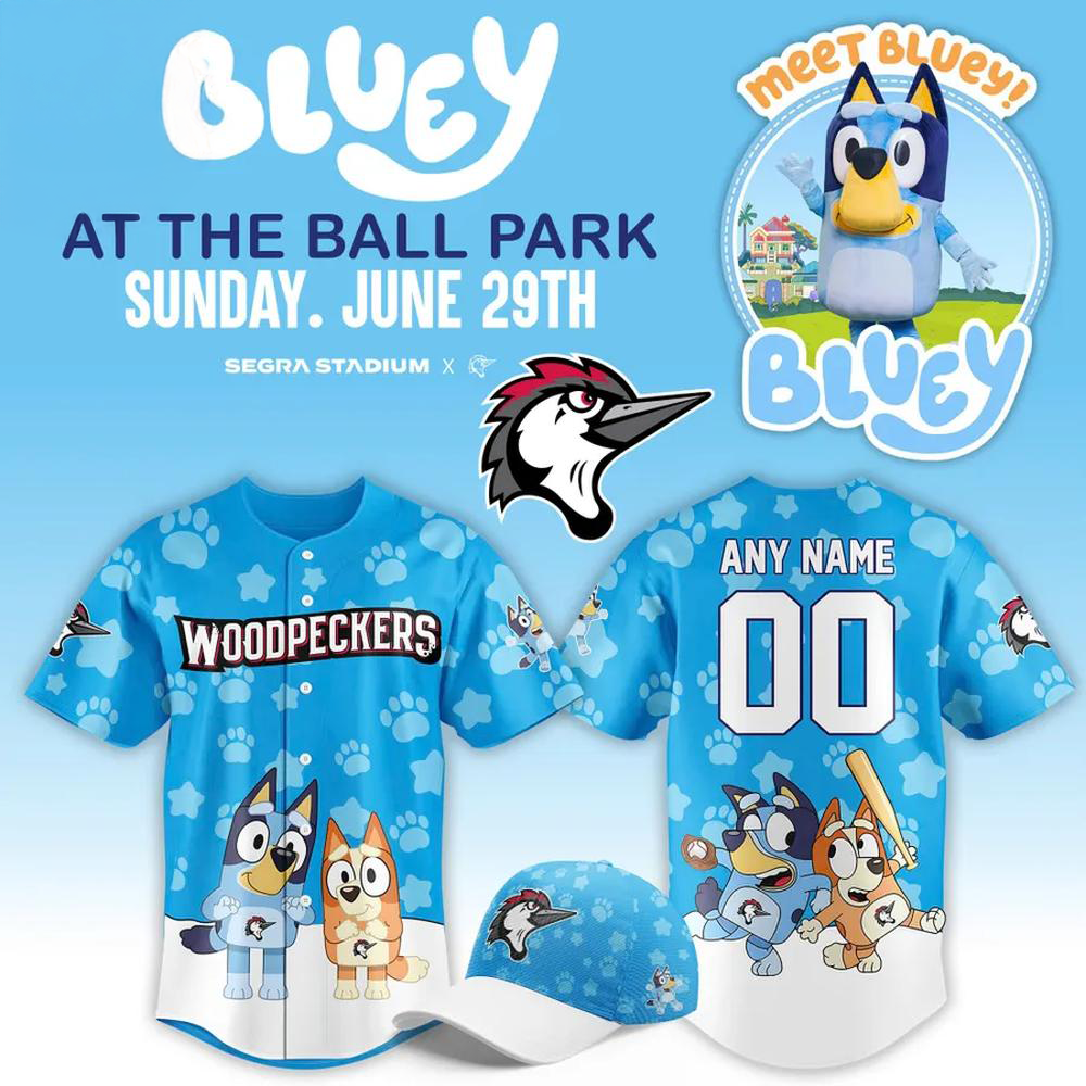 Personalized Fayetteville Woodpeckers Bluey Limited Edition Baseball Jersey Fayetteville Woodpeckers Merch Best Gifts For Baseball Players