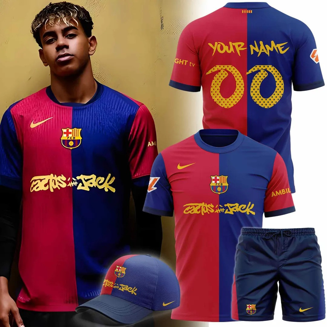 Personalized FC BARCELONA x TRAVIS SCOTT 24 25 Men's T-Shirt Gifts Idea For Soccer Fans