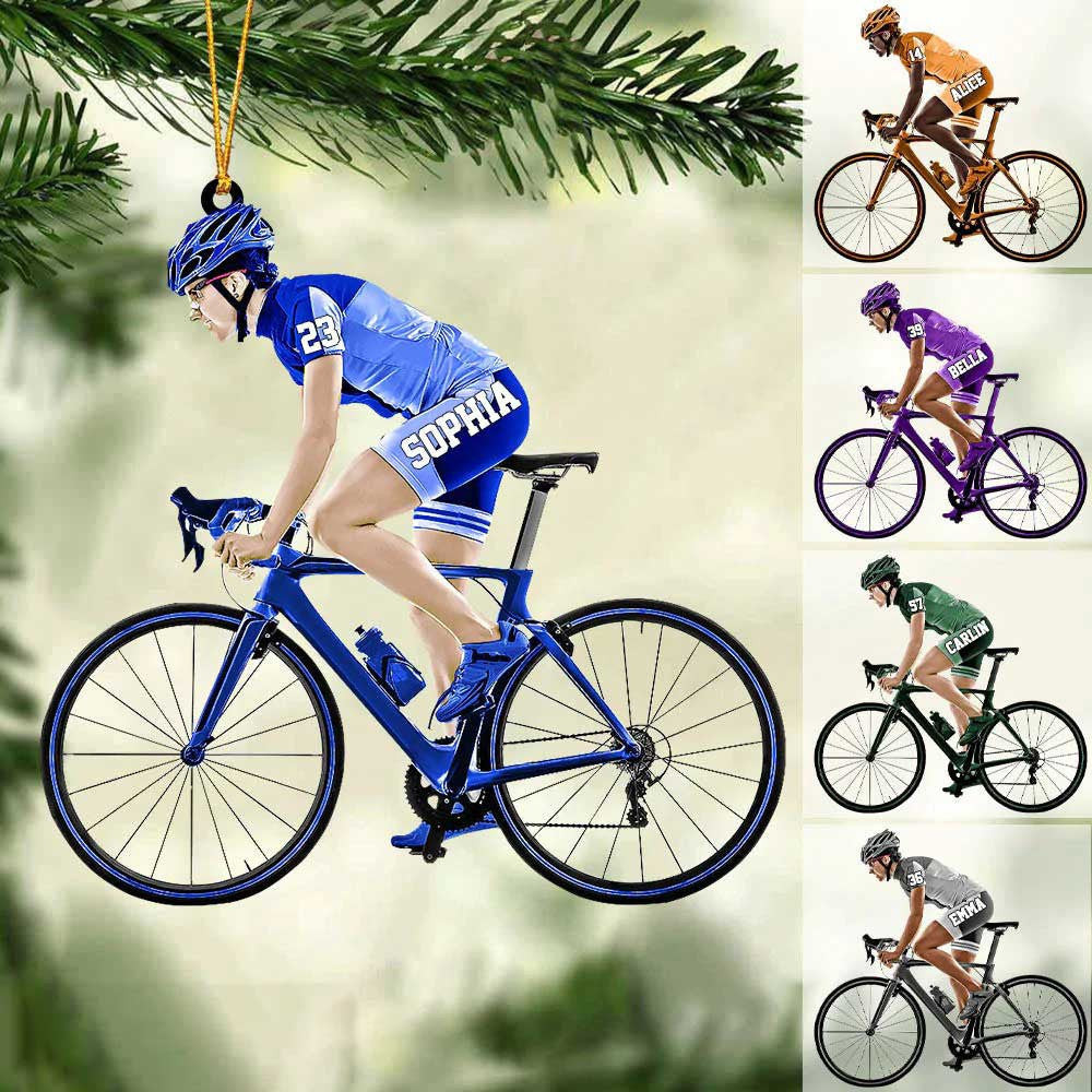 Personalized Female Cyclist Bike Riding Acrylic Christmas Ornament Gift For Cyclists Gift for Her