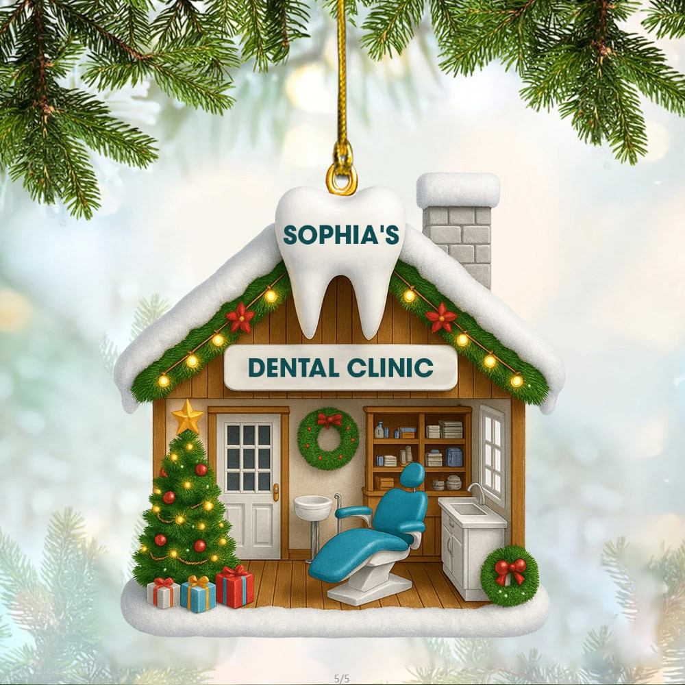 Personalized Festive Dental Clinic Ornament With Christmas Tree And Decorations Personalized Custom Acrylic Ornament Gift For Dentists
