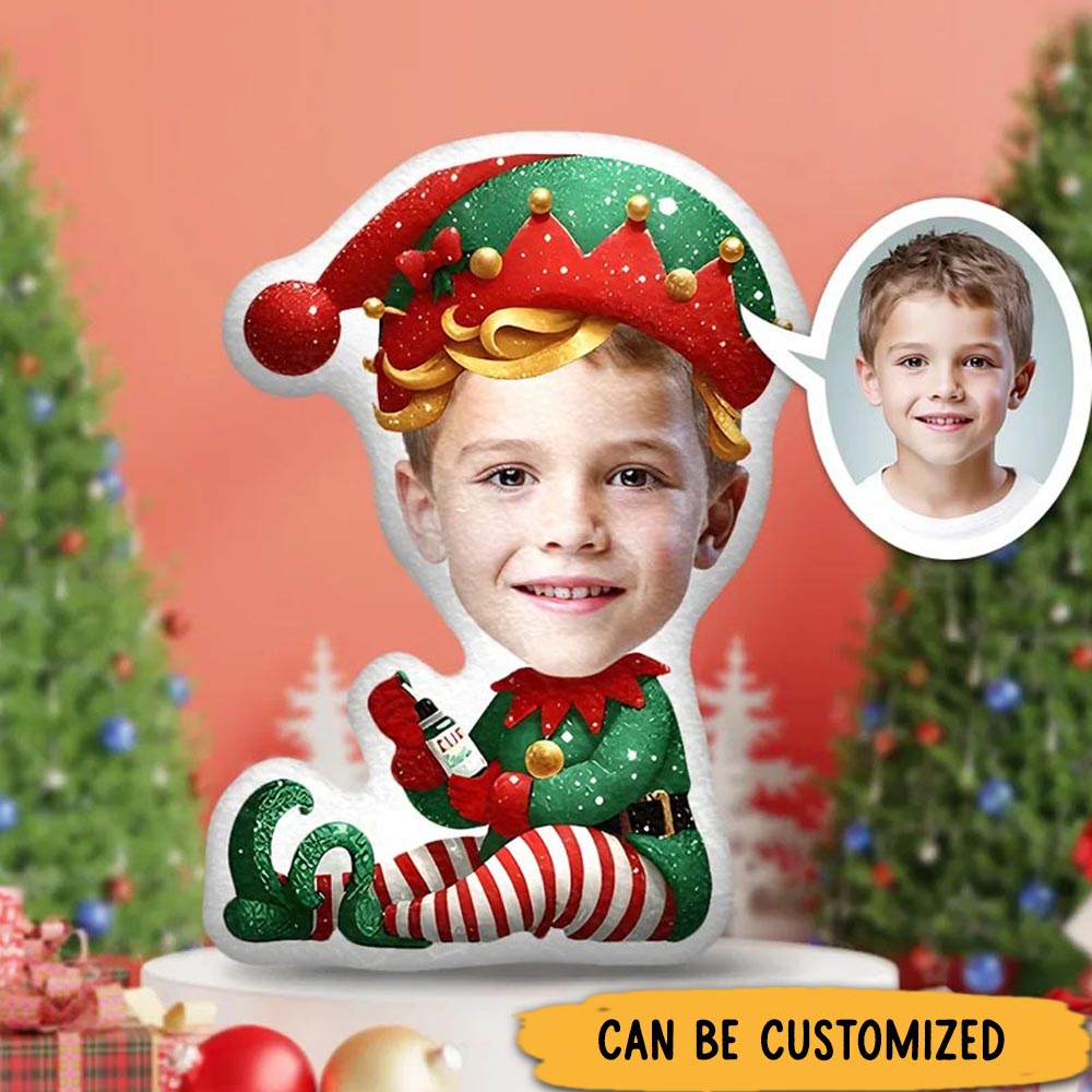 Personalized Festive Elf Pillows Cheerful Holiday Magic with Custom Photo and Whimsical Costume Design