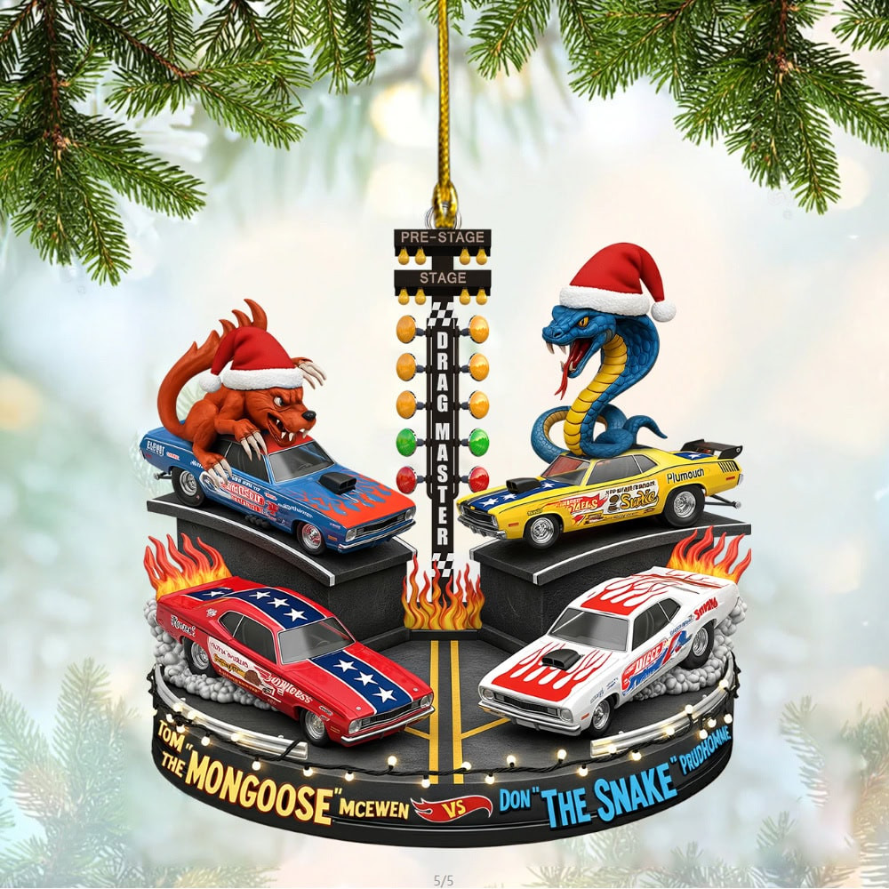 Personalized Festive Rivalry Christmas Custom Flat Acrylic Ornament Gift For Drag Racing Lovers