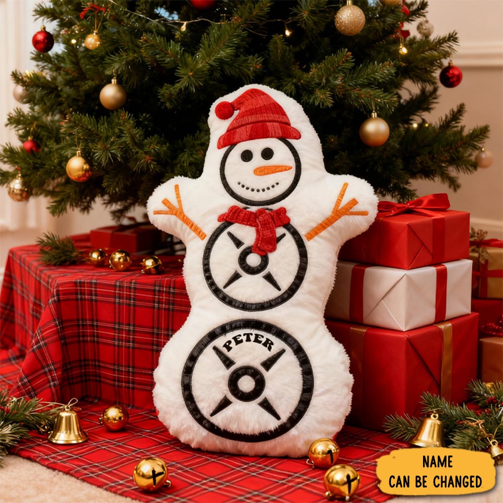 Personalized Festive Snowman Pillow Graphic 3d Print Barbell Plate Gym Lifting Gift Ideas Weight Lifting Cute Gifts Custom Name Pillow Comfortable Christmas Decor For Gym Lovers