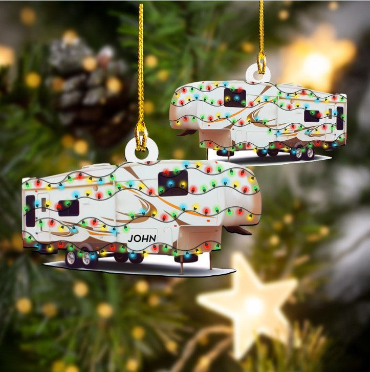Personalized Fifth Wheel Camping Christmas Ornament Custom Name Camper Acrylic Ornament for Camper