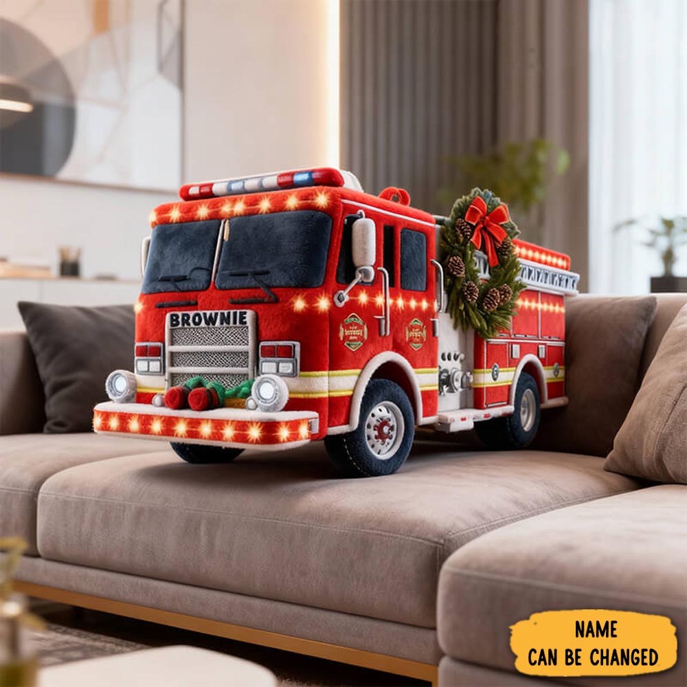 Personalized Fire Truck Christmas Pillow Christmas Home Decor Xmas Gifts For Firefighters