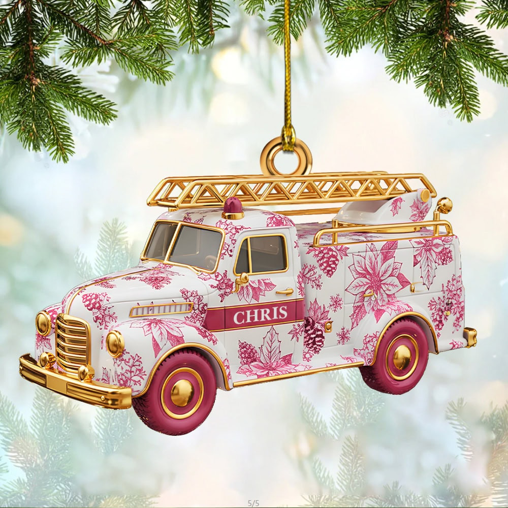 Personalized Fire Truck Firefighter Toile De Jouy Custom Flat Acrylic Ornament Gift For Firefighter
