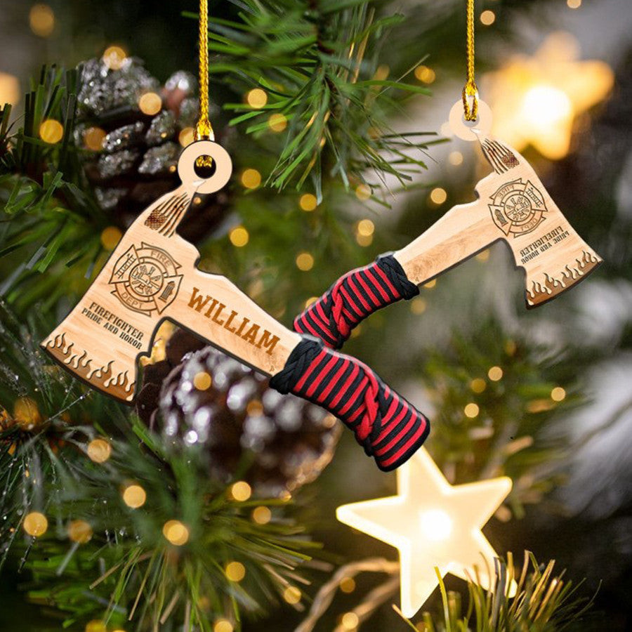 Personalized Firefighter Axe Ornament Custom Name Firefighter Acrylic Ornament for Fireman