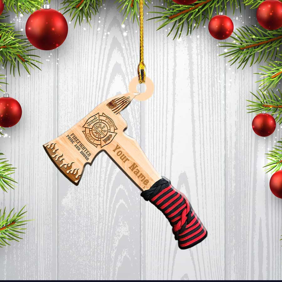 Personalized Firefighter Axes Custom Name Shape Wooden Ornament for Fireman