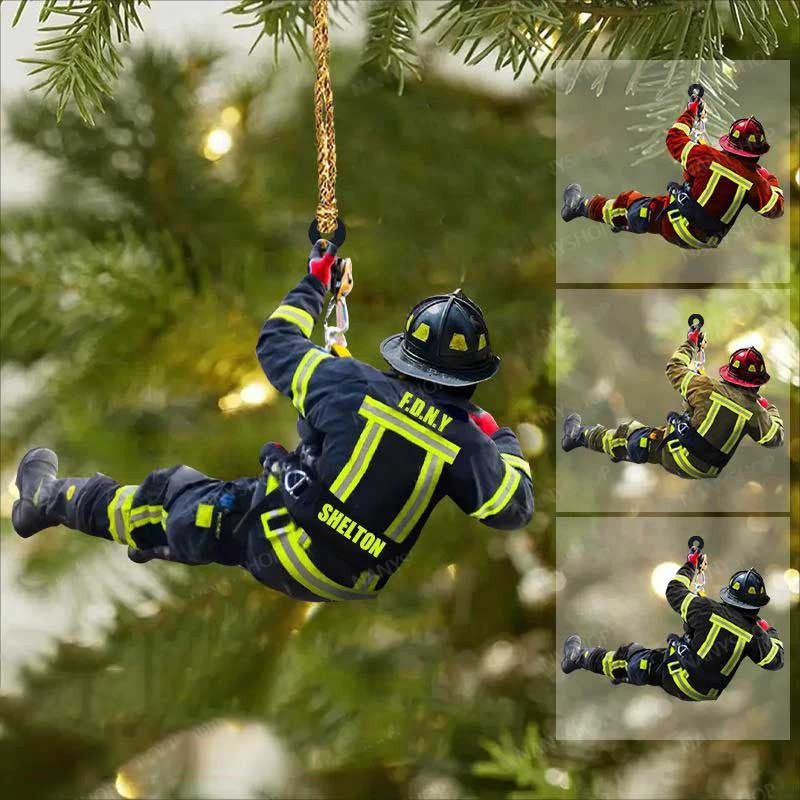 Personalized Firefighter Christmas Two Sided Ornament for Fireman Gift for Dad and Mom Christmas Firefighter Ornament