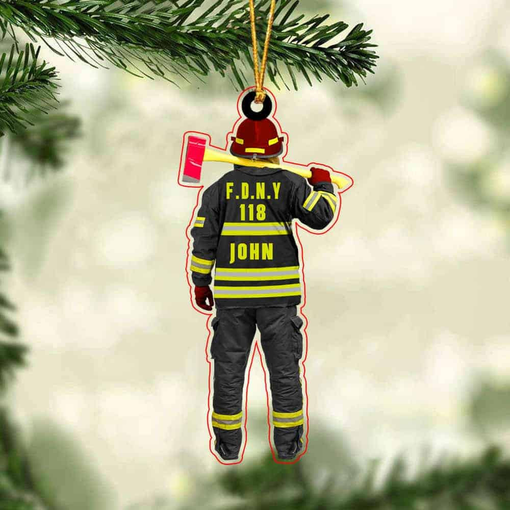 Personalized Firefighter Department Custom Name Acrylic Ornament Firefighter Back View Gift For Firefighter