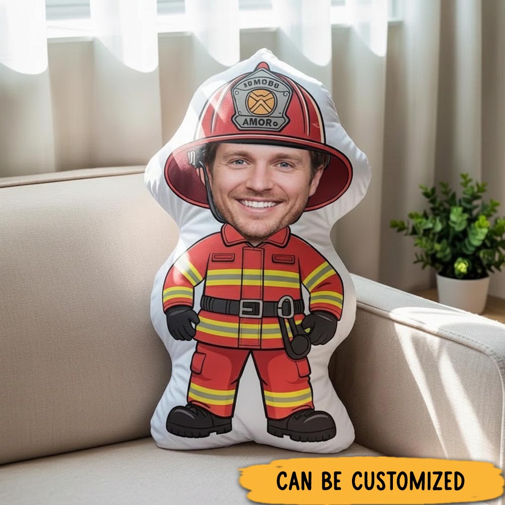 Personalized Firefighter Face Pillow Custom Photo Throw Pillow Gift for Firefighters