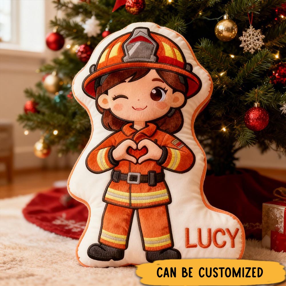 Personalized Firefighter Heart Gesture Pillow Custom Name Graphic 3D Print Pillow Xmas Gift