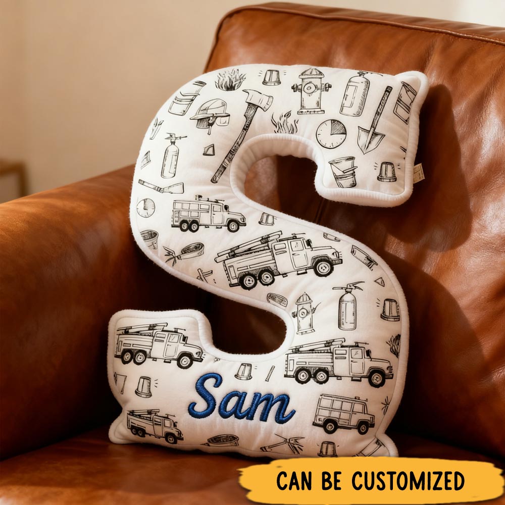 Personalized Firefighter Initial Pillow Custom Name Design Cushion Unique Gift for Firefighting Enthusiasts