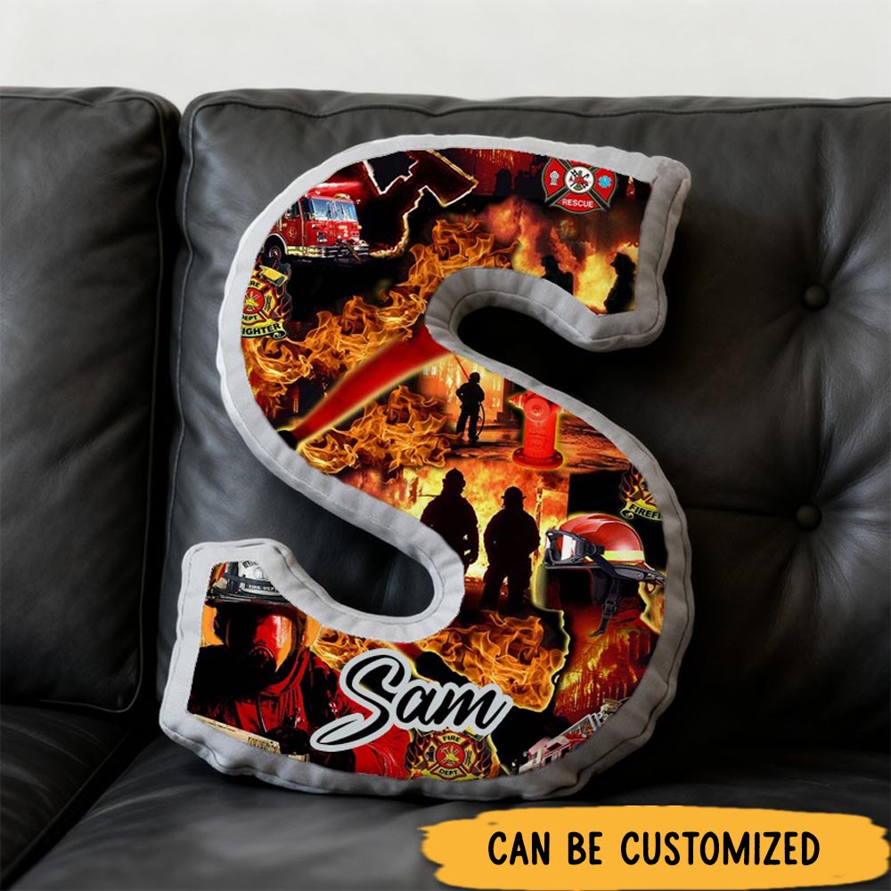 Personalized Firefighter Initial Pillow with Custom Name Design Gift for Firefighter Heroes