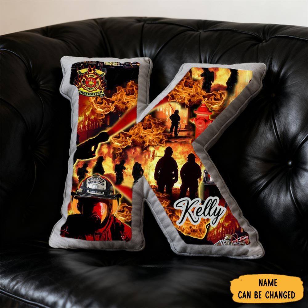 Personalized Firefighter Initial Pillow With Custom Name Design Gift For Firefighter Heroes