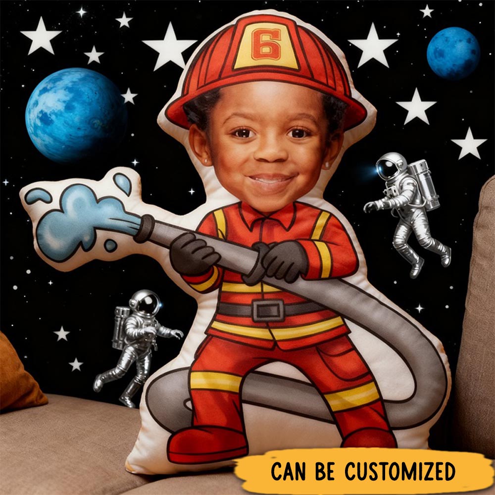 Personalized Firefighter Kids Pillow Custom Photo Design Cushion Fun Gift for Firefighters Children