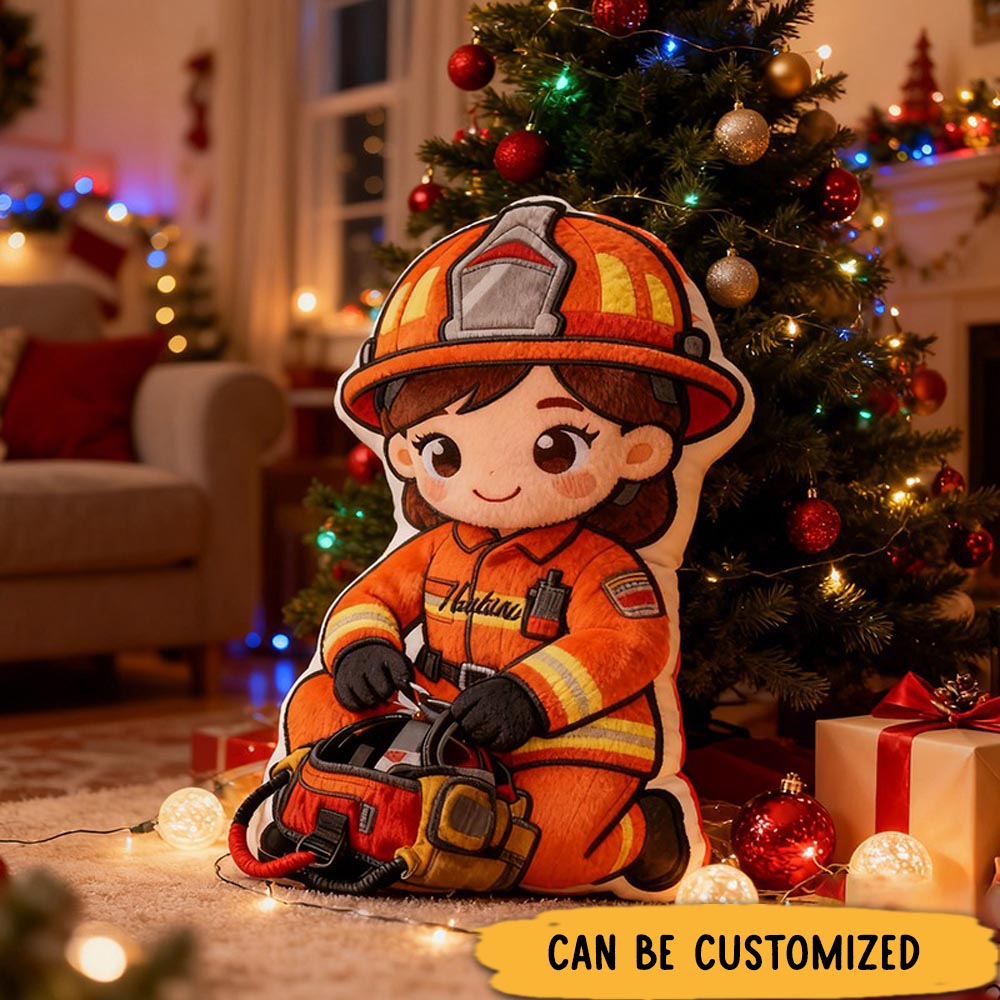 Personalized Firefighter Plush Pillow Custom Name Graphic 3D Print Pillow Xmas Gift