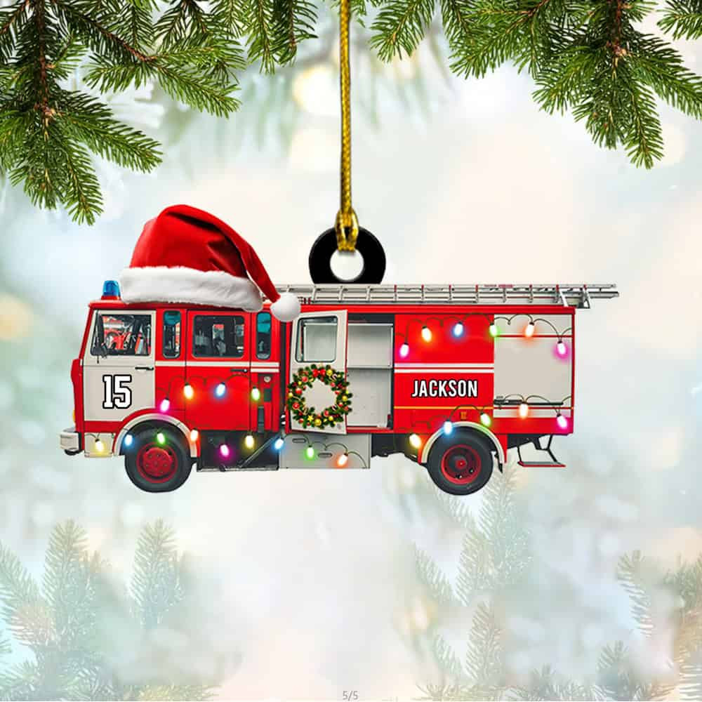 Personalized Firefighter Red Truck Christmas Ornament Gift For Firefighter