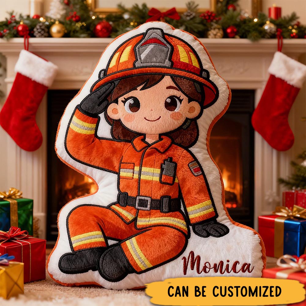 Personalized Firefighter Sitting Pose Pillow Custom Name Graphic 3D Print Pillow Xmas Gift