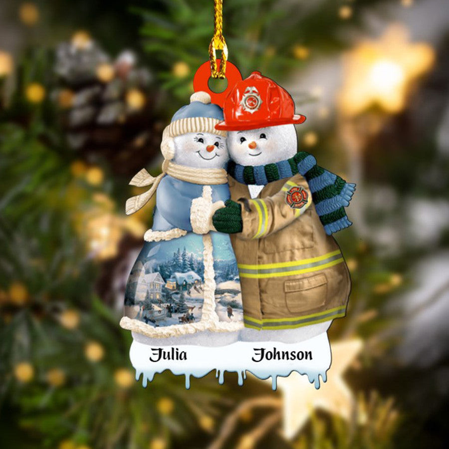 Personalized Firefighter Snowman Couple Ornament for Fireman Firefighter Christmas Acrylic Ornament for Husband