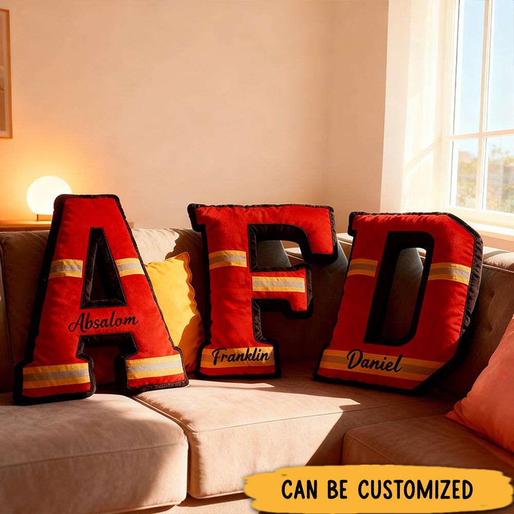 Personalized Firefighter Themed Initial Pillow Custom Graphic 3D Print Name Pillow Firefighter Gift