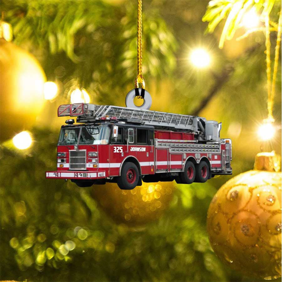 Personalized Firefighter Truck Acrylic Ornament for Fireman Christmas Firefighter Ornament