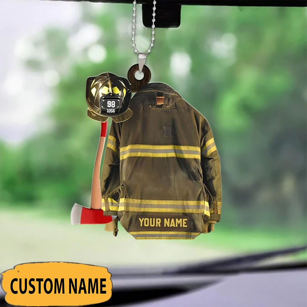 Personalized Firefighter Uniform Mirror Ornament Hanging Decor Gifts For Firefighters