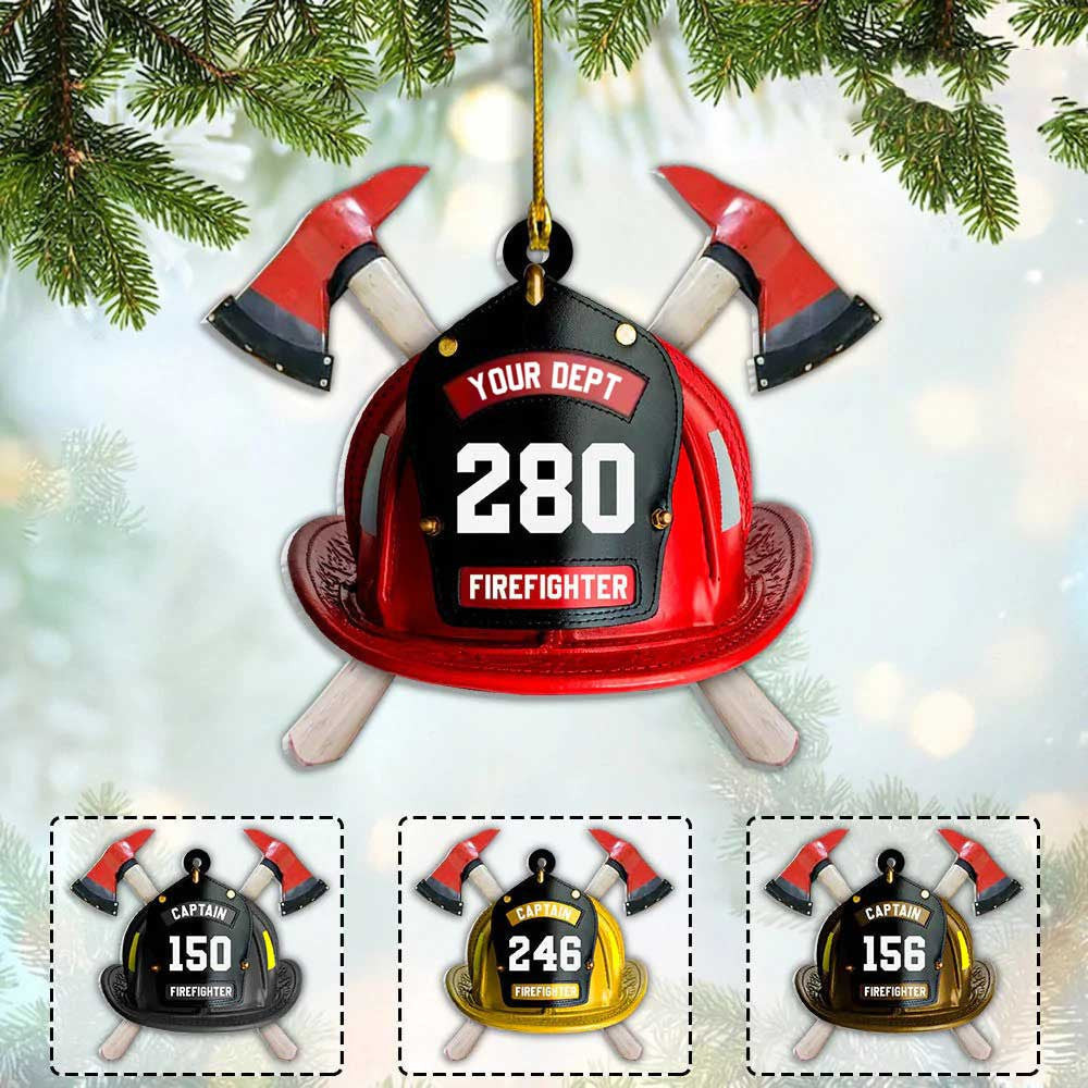 Personalized Firefighter's Helmet Flat Acrylic Ornament for Fireman Axe Firefighter Christmas Ornament for Him