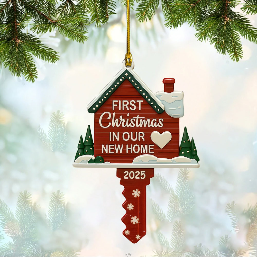 Personalized First Christmas In Our New Home Heart And Trees Design Personalized Custom Acrylic Ornament Gift For Family And Homeowners