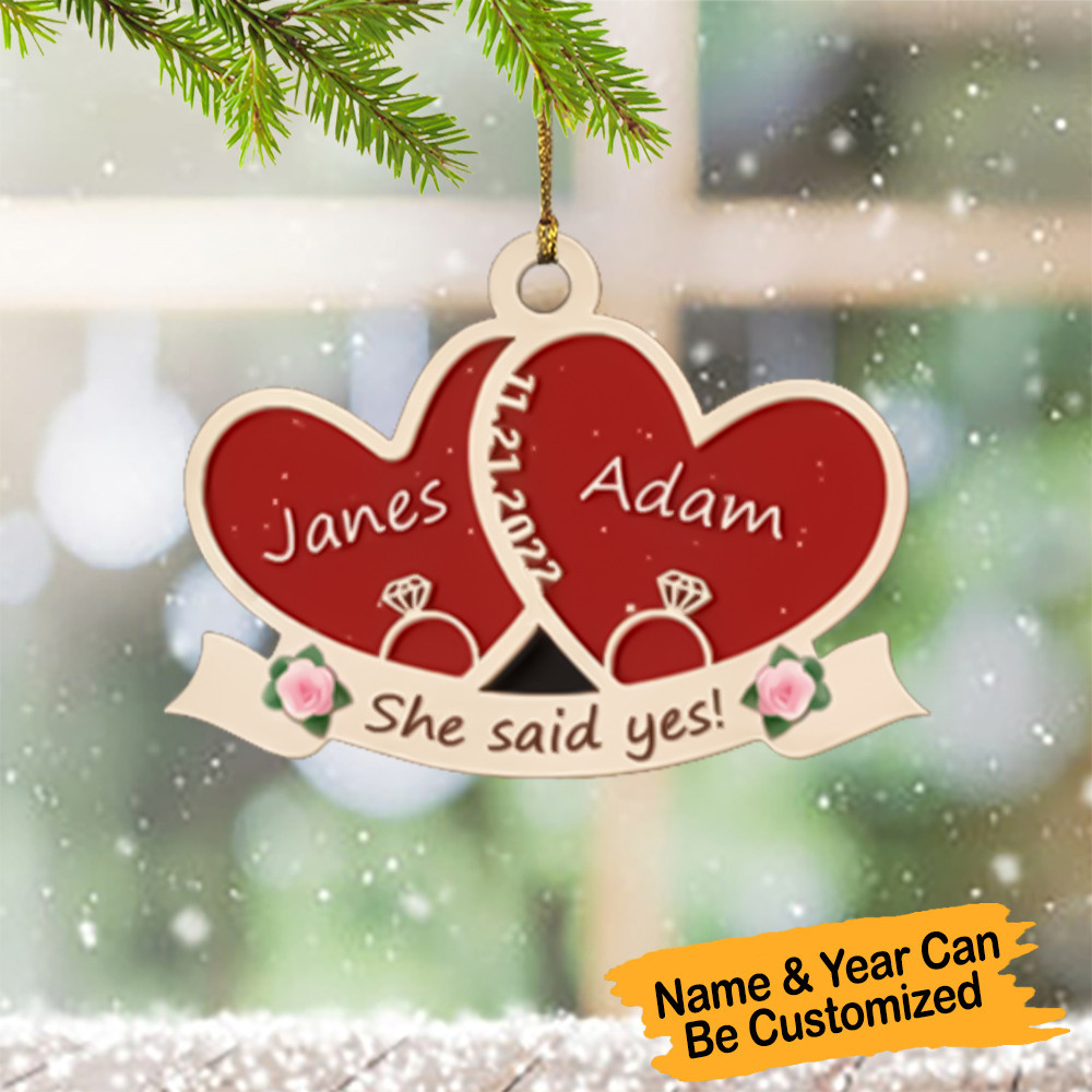 Personalized First Christmas Married Ornament Our First Christmas Ornament 2024 She Said Yes