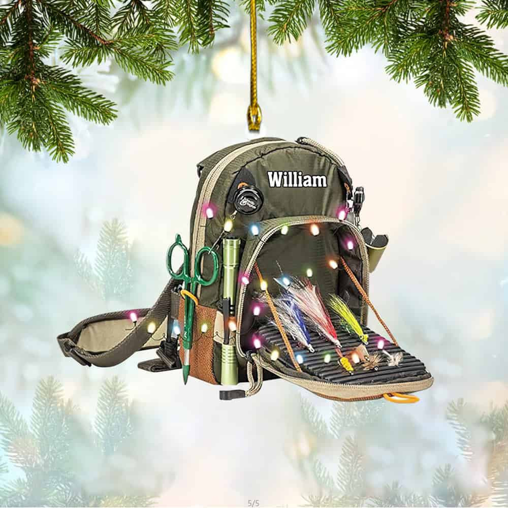 Personalized Fishing Backpack Acrylic Christmas Ornament Gift For Fishing Lovers