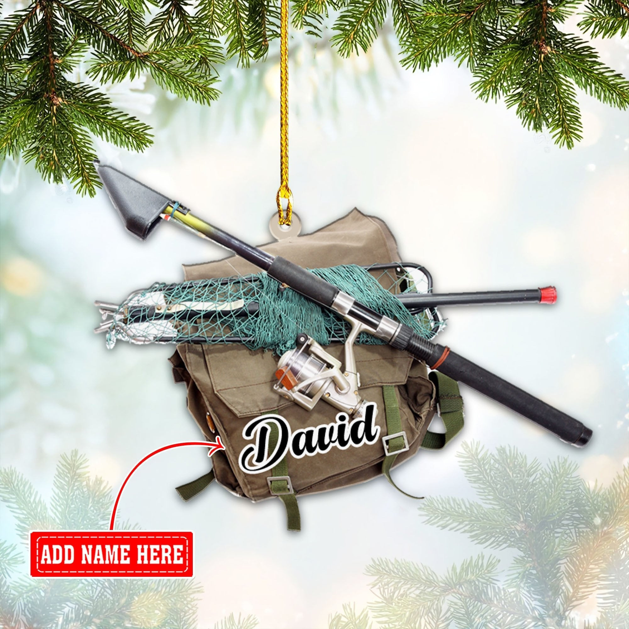 Personalized Fishing Bag Christmas Ornaments Tool Fishing Ornament Gift for Fishing Lover