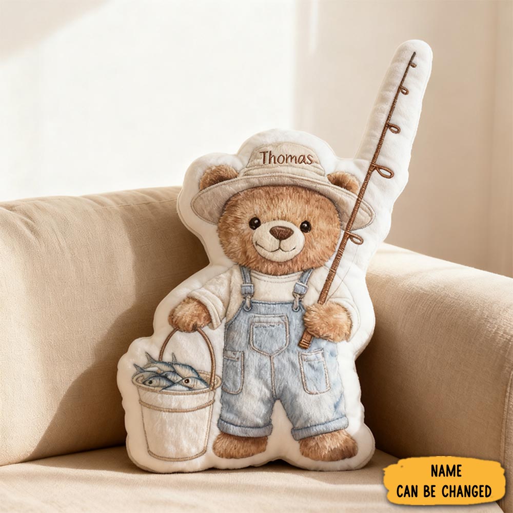 Personalized Fishing Bear Plush Pillow Funny Fishing Pillow Graphic 3d Print Custom Gift For Kids Fisherman Design Custom Name Perfect For Fishing Lovers