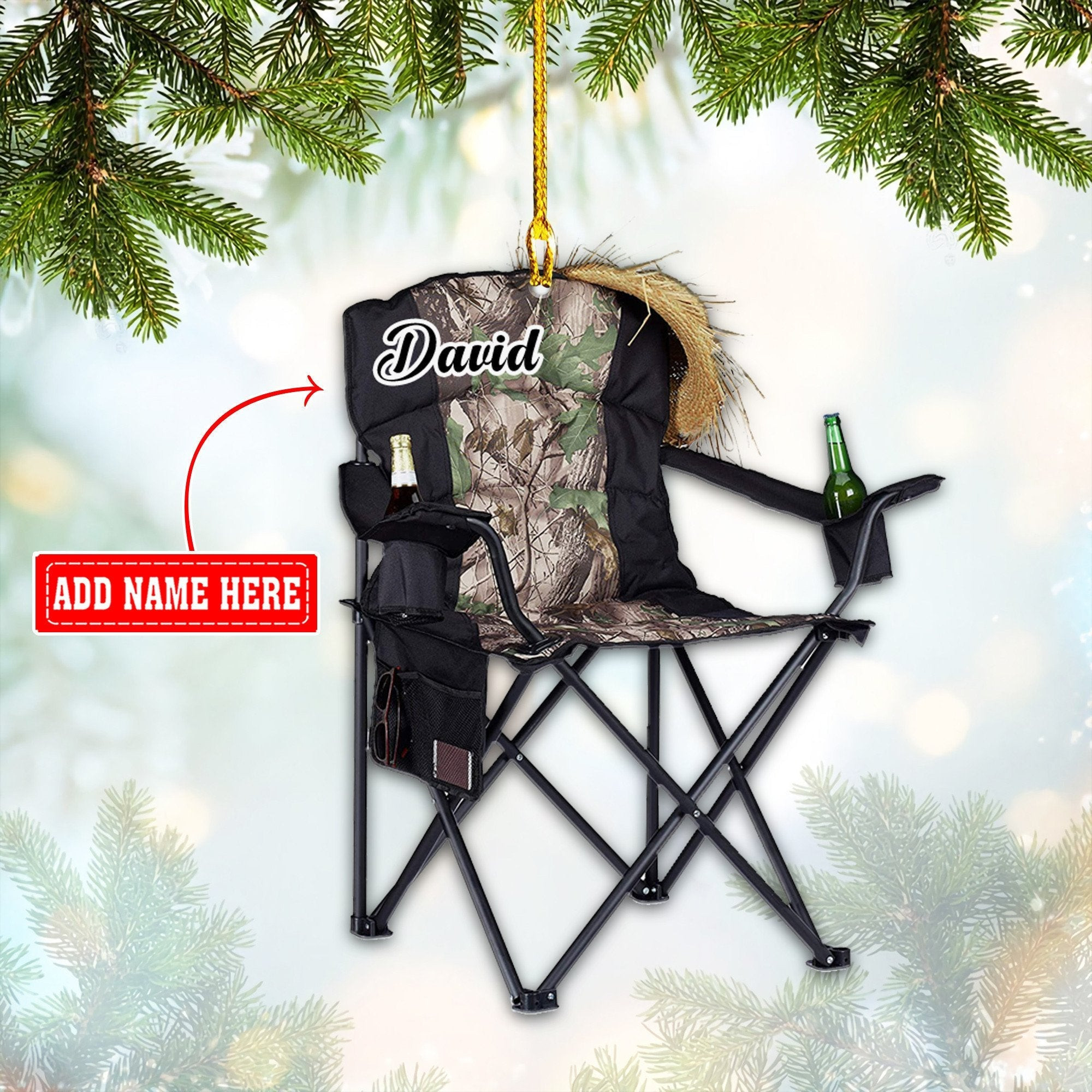 Personalized Fishing Chair Christmas Acrylic Ornaments 2D Flat Ornament Fishing