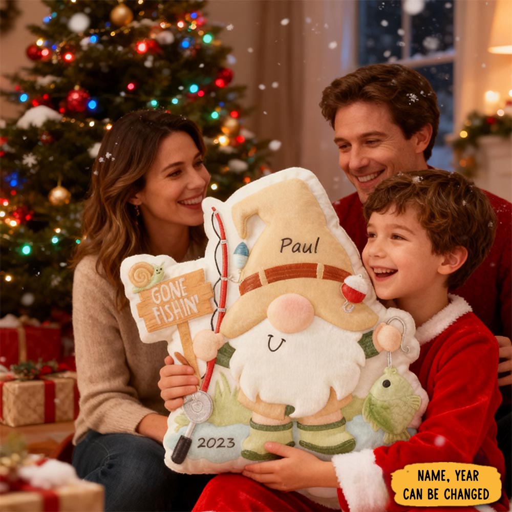 Personalized Fishing Gnome Pillow Gone Fishin Pillow Graphic 3d Print Pillow Custom Name And Time Funny Gift For Young Fishing Enthusiasts