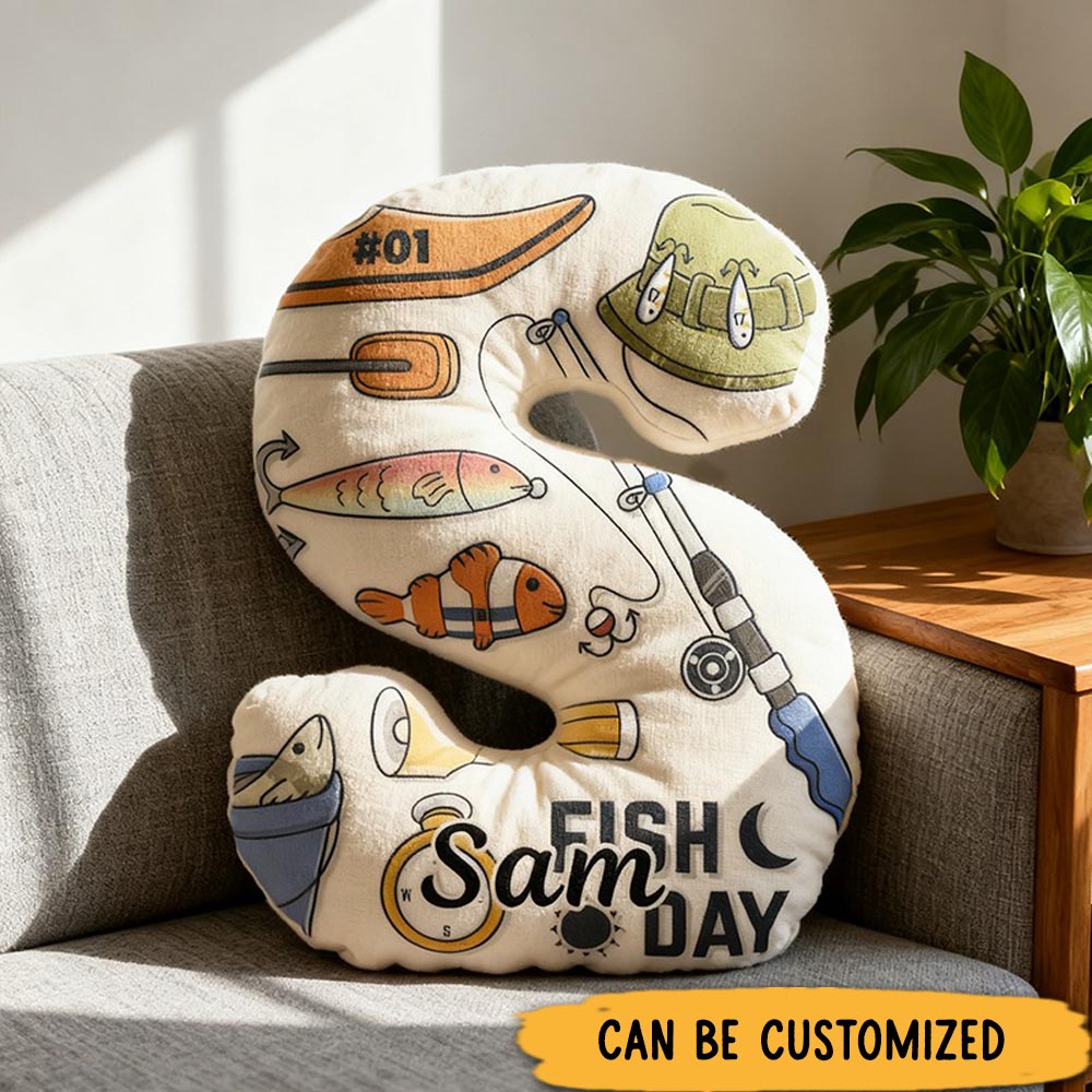 Personalized Fishing Letter Pillow Funny Fishing Letter Pillow Custom Name Lively Design Graphic 3D Print Ideal for Anglers and Home Decor