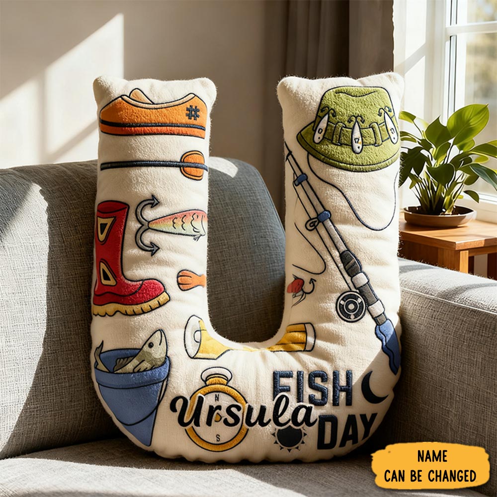 Personalized Fishing Letter Pillow Funny Fishing Letter Pillow Custom Name Lively Design Graphic 3d Print Ideal For Anglers And Home Decor