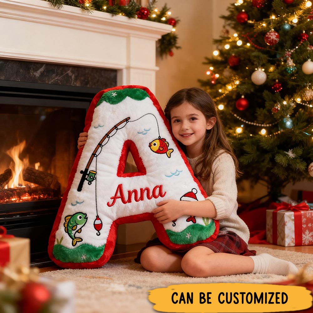 Personalized Fishing Letter Pillow Funny Fishing Pillow Custom Name Pillow Graphic 3D Print Perfect Gift for Kids Cozy and Unique Decor for Little Anglers