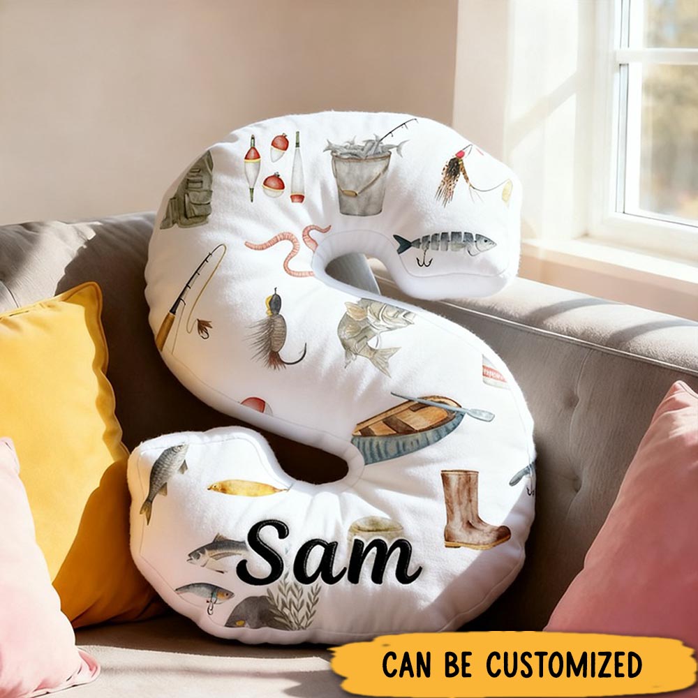 Personalized Fishing Letter Pillow Funny Fishing Pillow Custom Name Pillow Graphic 3D Print Unique Gift for Young Anglers and Home Decor