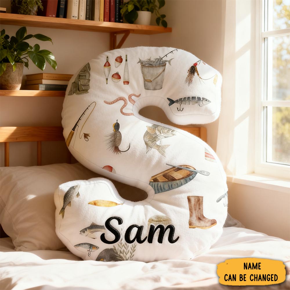 Personalized Fishing Letter Pillow Funny Fishing Pillow Custom Name Pillow Graphic 3d Print Unique Gift For Young Anglers And Home Decor
