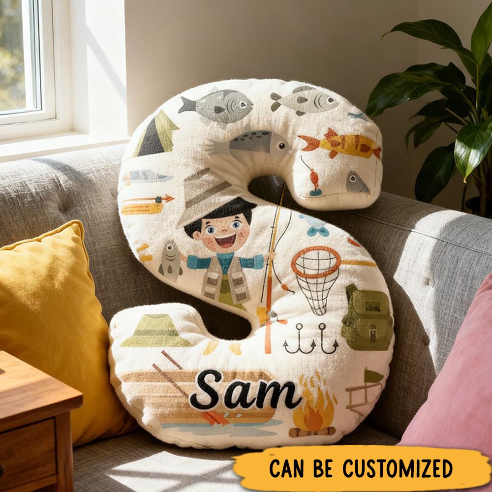 Personalized Fishing Letter Pillow Funny Fishing Pillow Custom Name Pillow Graphic 3D Print Vibrant Design Perfect for Anglers and Home Decor
