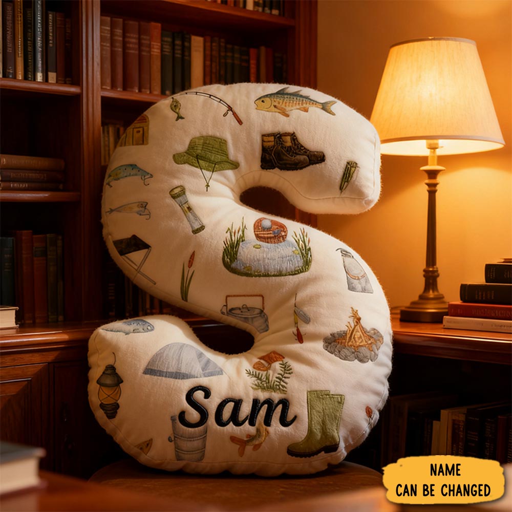 Personalized Fishing Letter Pillow Funny Letter Pillow Custom Name Graphic 3d Print Ideal Gift For Anglers And Home Decor